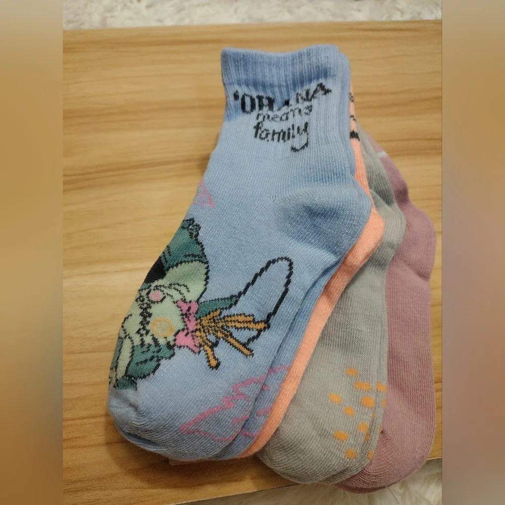 Disney Stitch Multi-Pack 5 Pairs Mid Crews Girl Shoe Size 7.5-3.5 🆕